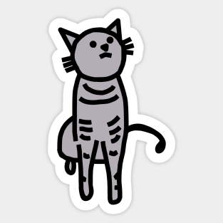 Grey Cat Thick Black Line Drawing Sticker